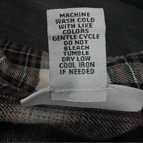 Just Polly Brown & Gray Plaid Button-Up Flannel Boxy Relaxed Shirt Size Small - Picture 6 of 6